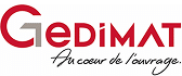 Logo GeDiMAT rouge et gris avec un design moderne, accompagné de son slogan en écriture manuscrite noire : « Au cœur de l'ouvrage. »