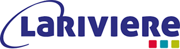 Logo Larivière bleu avec un arc graphique stylisé et trois carrés colorés : rouge, turquoise et vert.