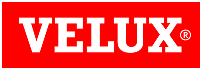 Logo rectangulaire rouge VELUX en lettres blanches, avec le symbole ®. Marque reconnue de fenêtres de toit.