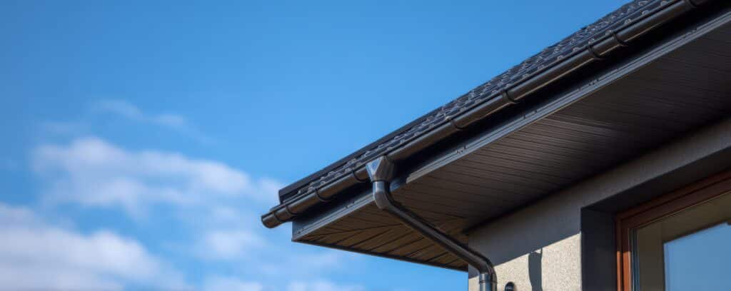 Close-Up of New Roof Gutter on Modern Residential Building